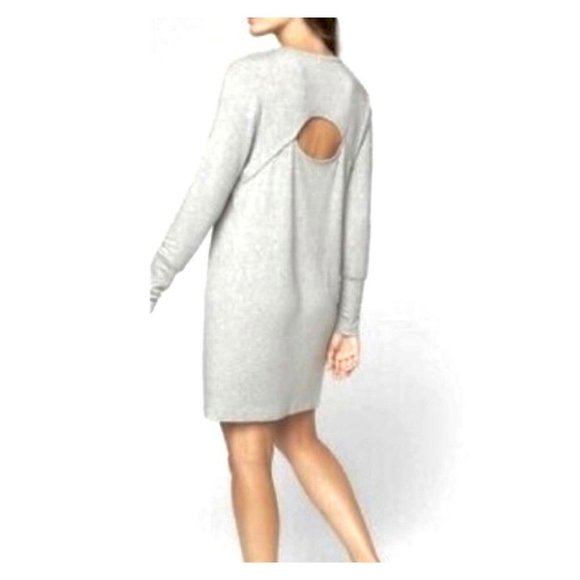 Athleta Dresses & Skirts - Athleta Long Sleeve Open Back Shift French Terry Fog Gray Casual Dress Size M